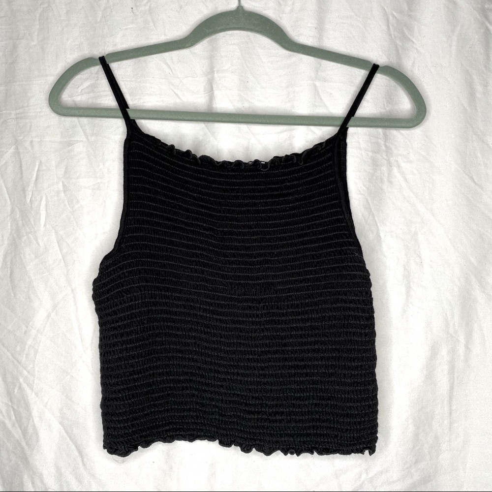 Scrunchy Stretchy Black Thin Strap Crop Top